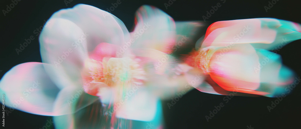 Poster Whirling petals create a dynamic motion effect against a black backdrop in artistic display