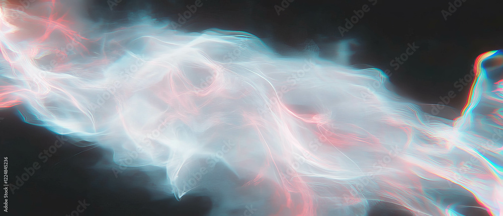 Poster white smoke with colorful lightning effects on a black background creates a dynamic atmosphere