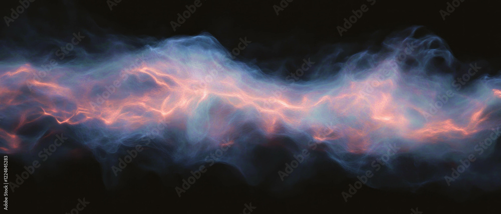 Poster vibrant white smoke with colored lightning effect on a dark background creates dynamic energy