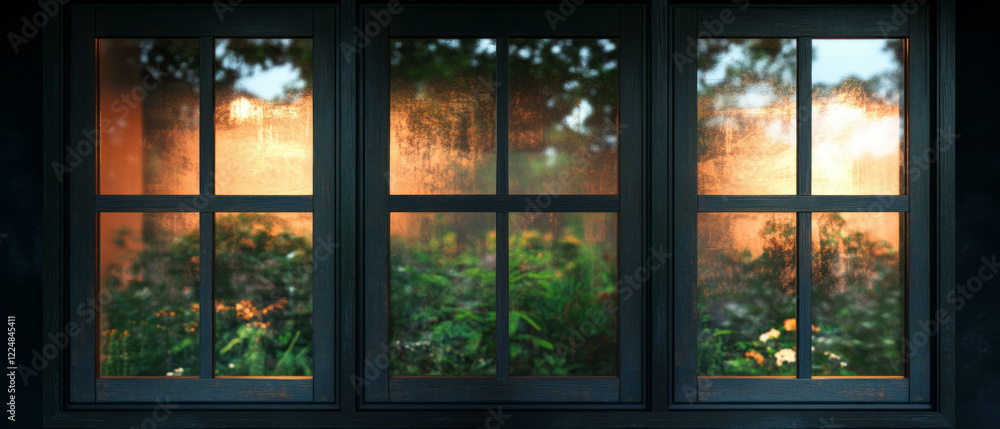 Poster bright window light at night creates a mysterious atmosphere with rich textures and dark backdrop
