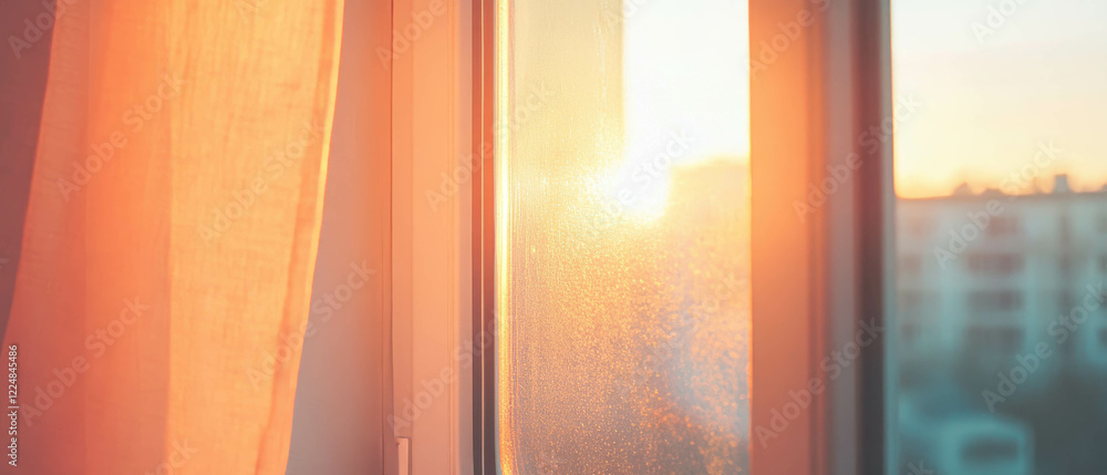 Aufkleber window light at sunrise creating a warm glow with soft textures on a bright morning
