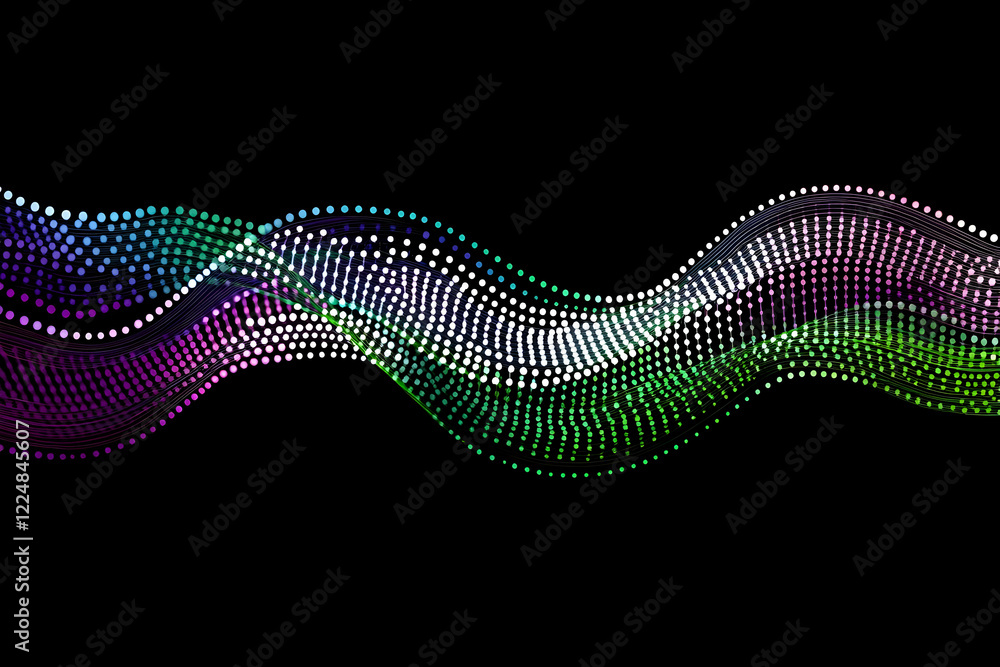 Poster abstract wavy lines flowing smoothly with colorful dots on black background