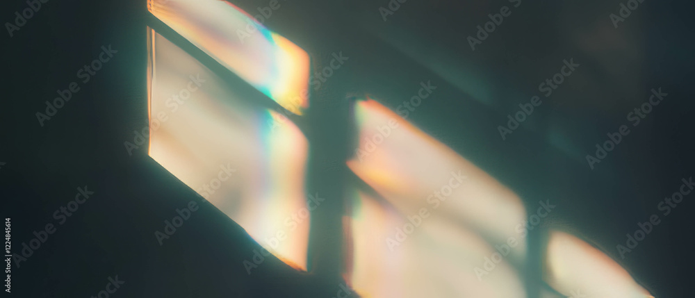 Poster Window light reflections create a soft glow on a dark background through diffused textures