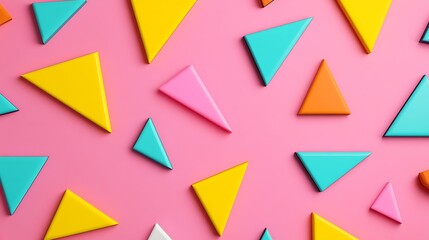 Colorful Geometric Shapes on Pink Background for Creative Design and Artistic Concepts