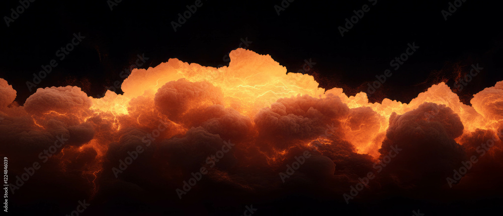 Poster dynamic yellow smoke with red lightning and fiery sky amidst a dark backdrop