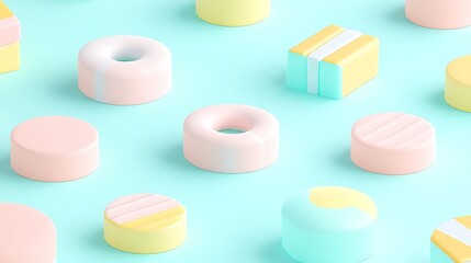 Obraz premium Colorful Geometric Shapes on Soft Blue Background for Modern Design and Creative Projects