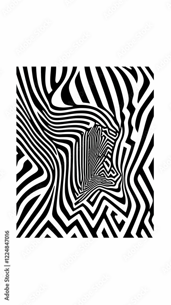 Poster abstract black and white striped background creates a dynamic visual with wavy lines and geometric s