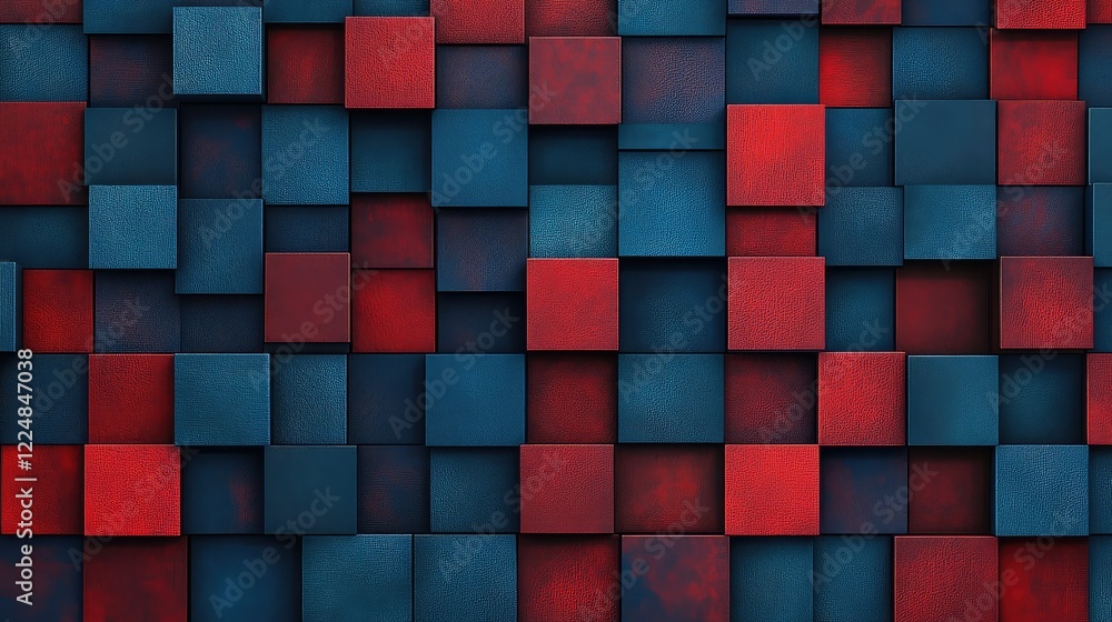 Poster a seamless abstract background of dynamic squares in bold colors, blending and creating layers of de