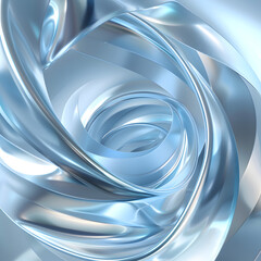 A swirling, abstract design featuring smooth, reflective surfaces in shades of blue.