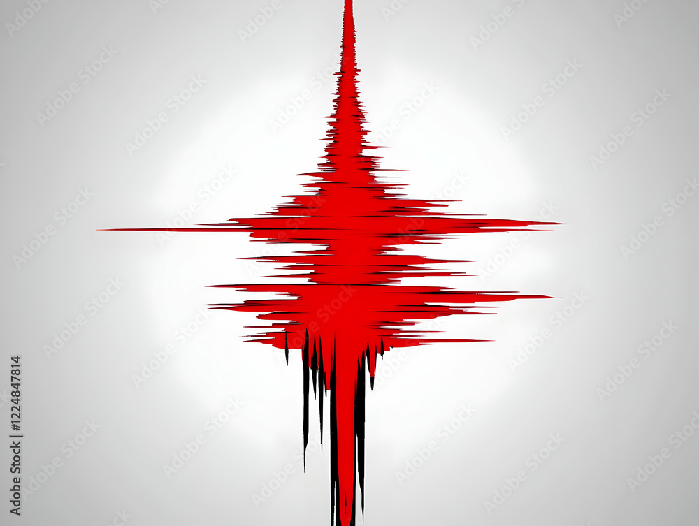 Poster Abstract Red and Black Design Streaks Downward Dynamically on a Gray Background