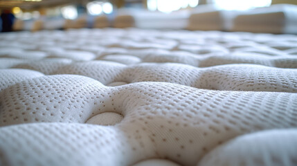 Fototapeta premium Close-up of a mattress's tufted, textured surface.