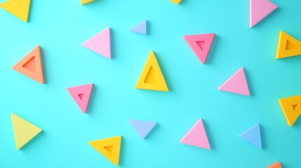 Colorful Geometric Shapes on Vibrant Blue Background for Creative and Artistic Projects