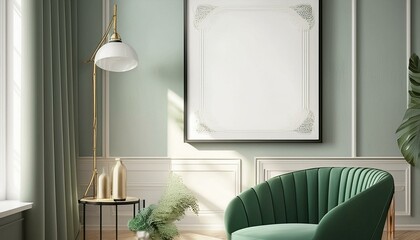 Reference Frame mockup, ISO A paper size. Living room wall poster mockup. Interior mockup with house background. Modern interior design. 3D render
