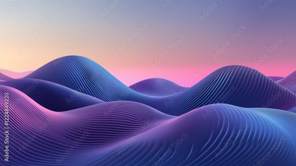 Poster abstract wavy landscape with colorful gradients and textured forms creating a serene and dreamlike a
