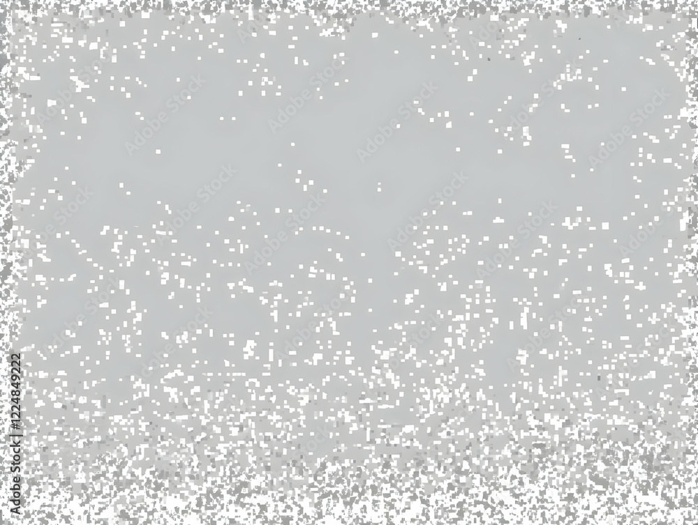 Poster abstract gray background with pixelated white specks and border design elements.