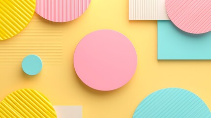 Colorful Geometric Shapes on Yellow Background for Modern Design and Creative Projects