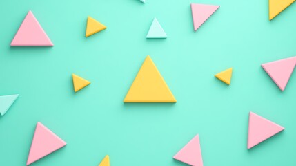 Colorful Geometric Shapes Pattern on Mint Green Background for Modern Design and Creative Projects