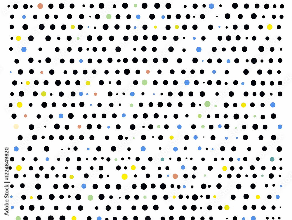Poster abstract background with colorful dots scattered randomly on white canvas