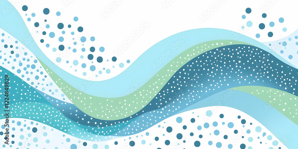Poster abstract background flows with blue and green waves and dots pattern beautifully