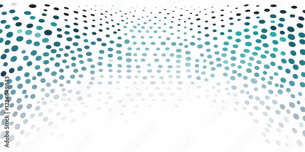 Poster abstract background with teal and white gradient dots fading gradually into white space