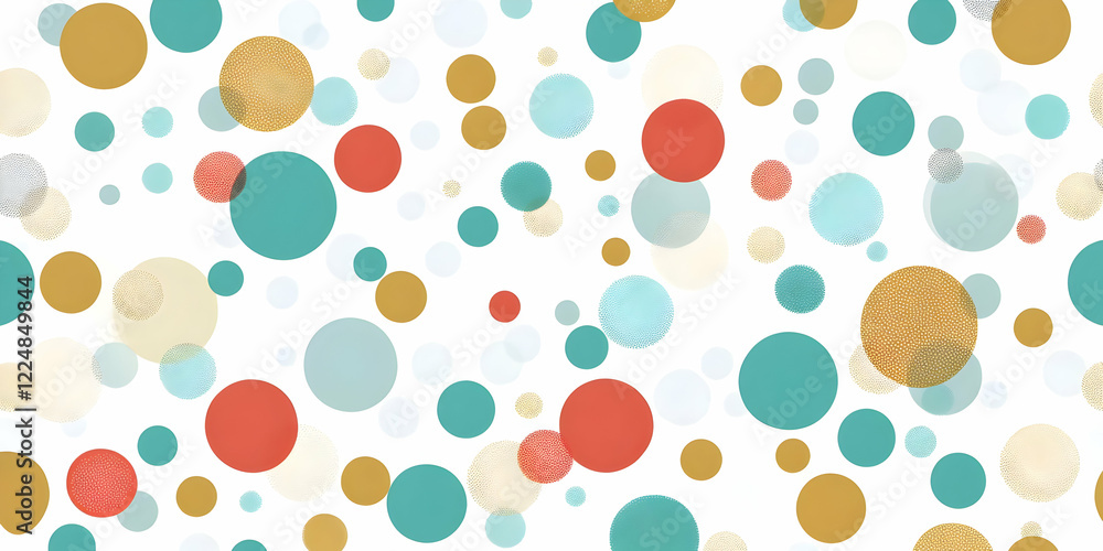 Poster Colorful Polka Dot Pattern Creates a Lively and Playful Background Design with Various Sizes and Textures.