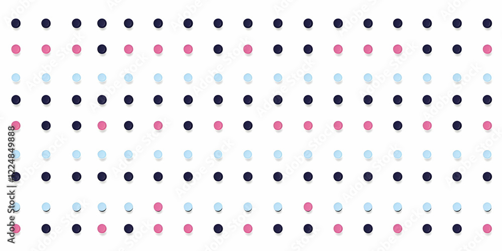 Poster colorful dots pattern forms a repeating design on a white background, simple and modern.