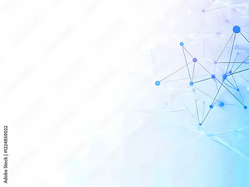 Poster abstract background shows interconnected nodes forming a network with soft blue hues