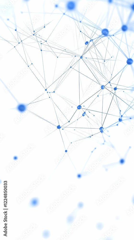 Poster abstract blue network nodes and connections form intricate structure on white background