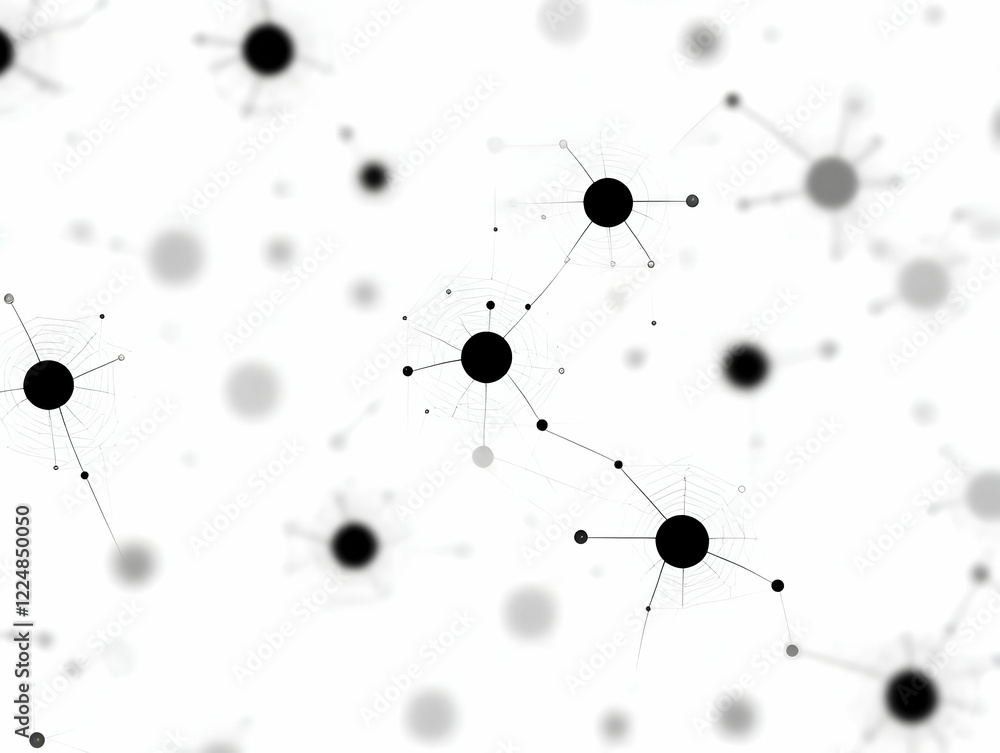Poster abstract background with connected circles and webs forming an intricate network design.