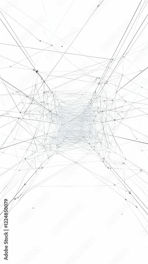 Poster abstract 3d render of interconnected lines creates a complex network structure on a white background