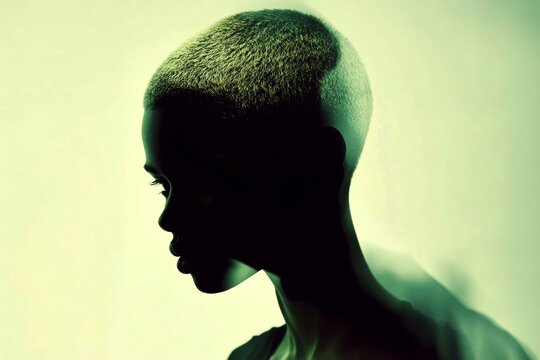 Stunning calm mixed-race girl - for ads, advertisement and digital promotion use. Commercial ad campaign concept art. Short haircut - blond hair. Colored woman. Artistic beauty ideas.