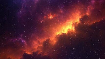 Fototapeta premium Stunning Cosmic Nebula with Fiery Colors and Bright Stars Captured in Deep Space, Ideal for Science Fiction, Astronomy, and Space-Themed Projects