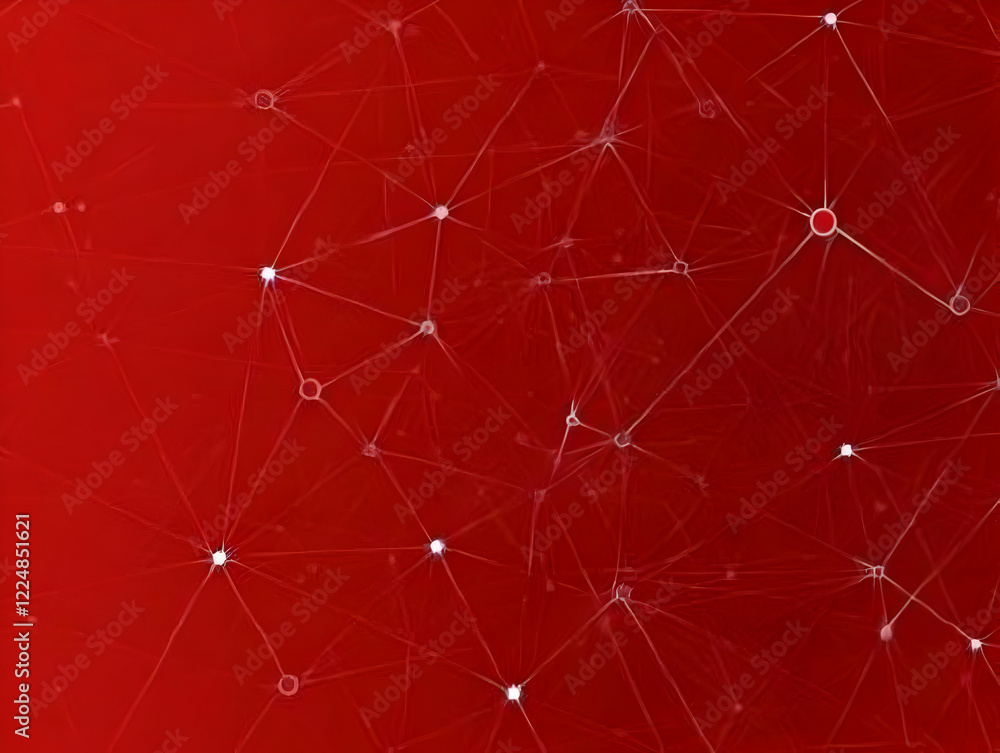 Poster abstract red network background connects nodes seamlessly with lines and glowing dots brightly