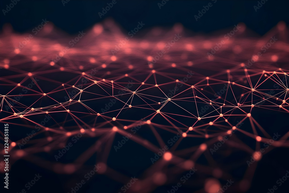 Poster abstract red network connecting dots and lines form a futuristic landscape