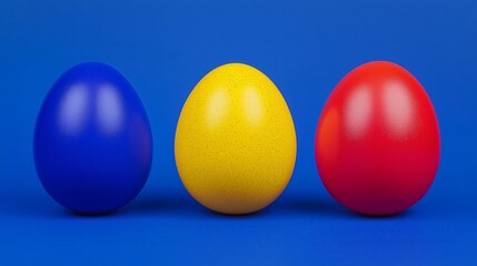 Colorful eggs arranged on a blue background for a festive decoration
