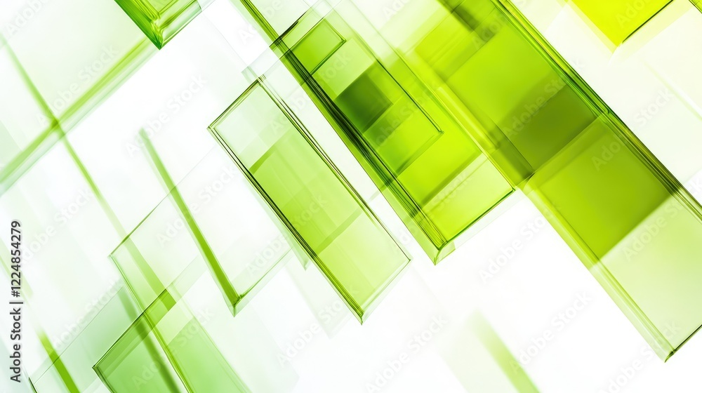 Poster abstract green geometric shapes with translucent layers creating a dynamic and modern background per