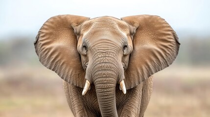 African elephant portrait, savanna background, wildlife conservation