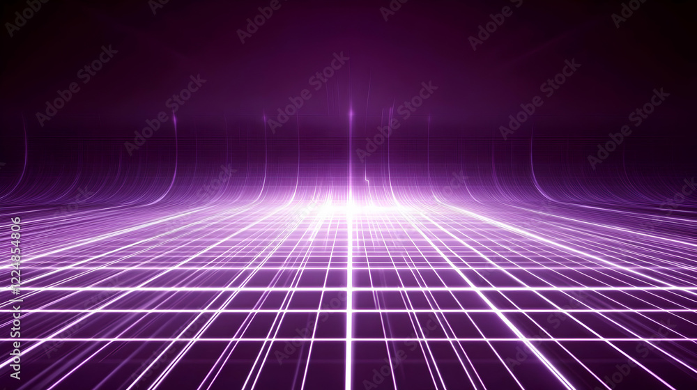 Poster abstract purple grid background creates a futuristic and technological vibe with glowing lines