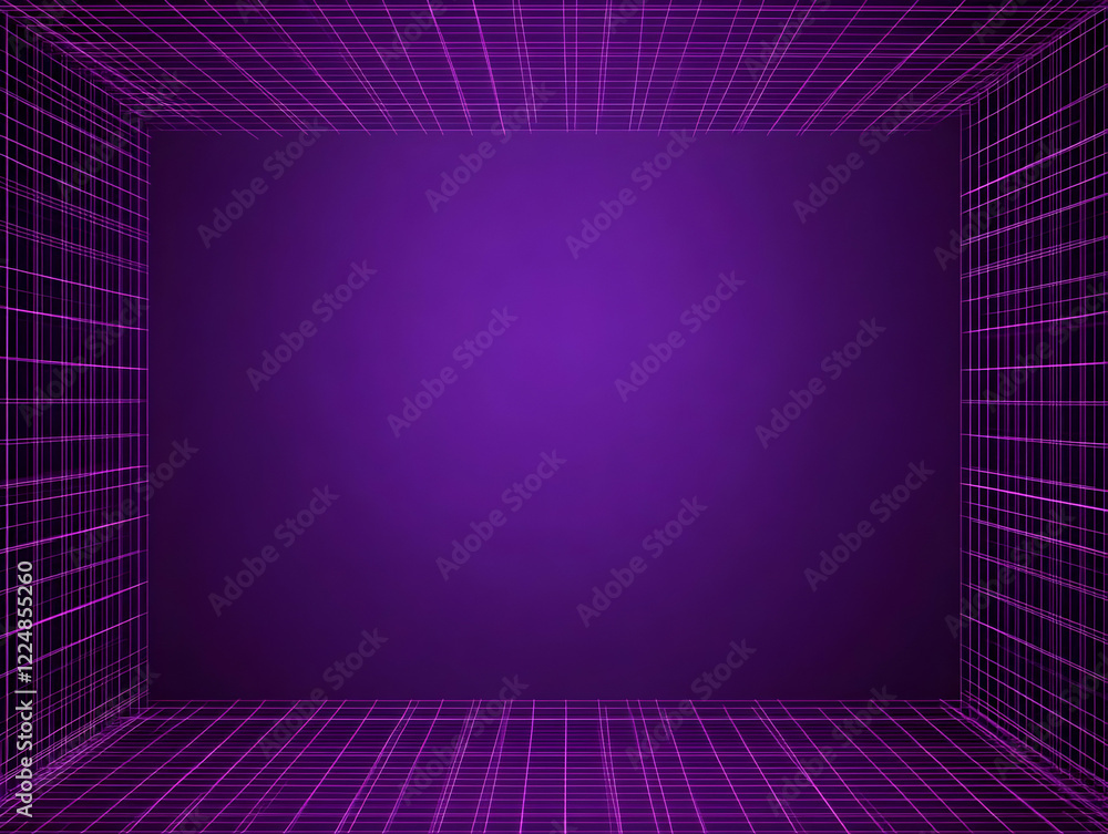 Poster purple abstract grid background forms a 3d room with empty space, perfect for modern presentations o