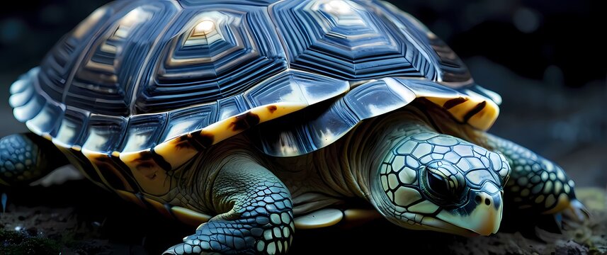 A captivating close up shot of intricate patterns on a turtles shell in a natural setting revealing evidence of life