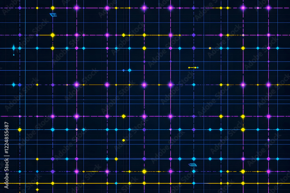 Aufkleber abstract background forms a colorful grid pattern with glowing dots and lines