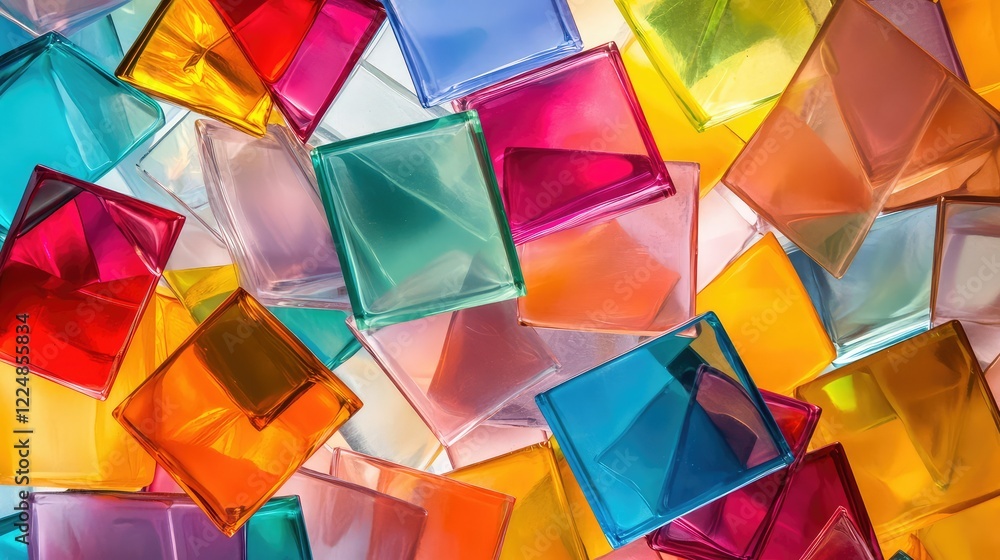 Poster vibrant multicolored geometric shapes in various sizes for abstract background or creative design us
