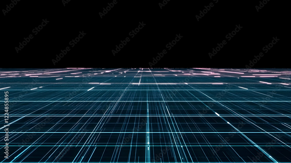Aufkleber abstract grid background creates a futuristic technological landscape with glowing lines and dark ba
