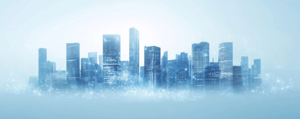 Fototapeta premium Modern Cityscape with Digital Network Overlay