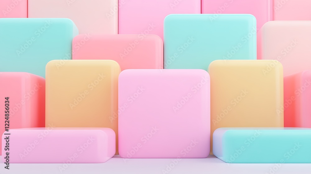Poster colorful pastel blocks in various sizes arranged in a modern abstract design suitable for artistic b