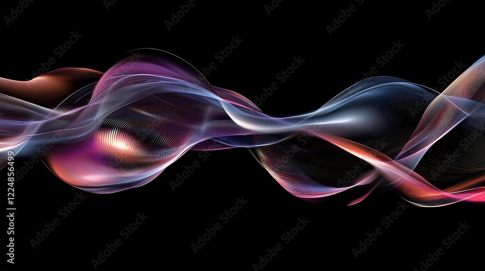 Poster colorful abstract waveforms in motion creating a dynamic background with smooth lines and vibrant hu