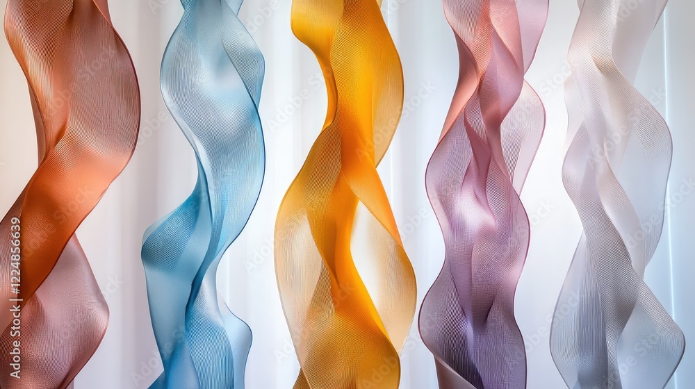 Poster abstract colorful wavy forms cascading vertically, forming a dynamic and sleek design