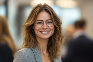 Obraz premium A woman with glasses smiling at the camera.