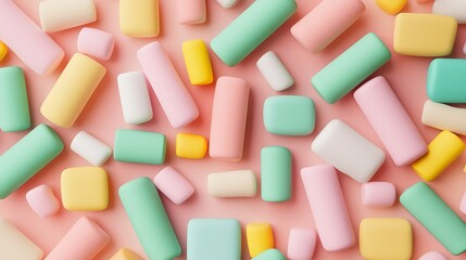 Colorful Pastel Shapes and Forms on a Soft Pink Background for Unique Creative Designs and Concepts