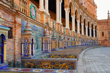 Obraz premium Plaza de Espana , ceramic benches, Seville , Andalusia, Spain